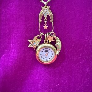 Kirks Folly Gold Celestial Charm Watch Necklace - 32”